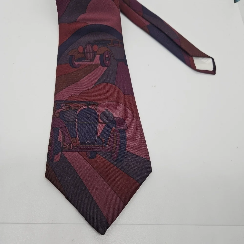 vintage Guy Laroche pink purple tie antique car 60 inch